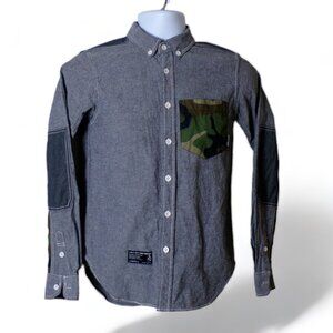 izzue Camo Pocket Denim Patchwork Shirt IZ-X04-ARMY Size Small #663